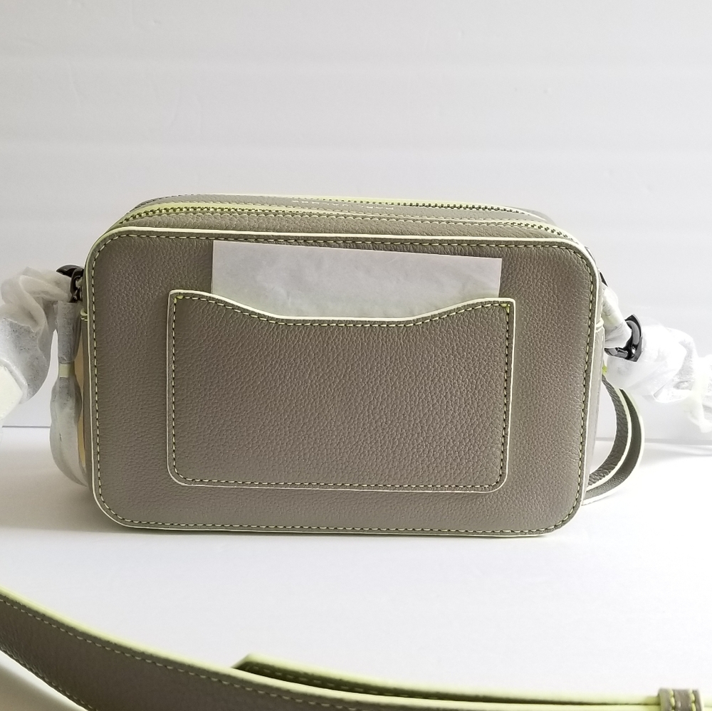Marc Jacobs The Moto Shot 21 Leather Camera Crossbody Bag Gray Neon Green - Picture 4 of 7